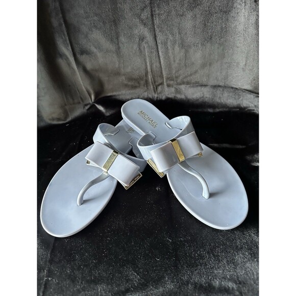 Michael Korea Light Blue Jelly Sandal Featuring A Bow With Gold Trim Size 6.5 - Picture 2 of 6